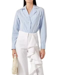 No Pise La Grama Women's Blue and White Stripes Daniela Shirt Size M